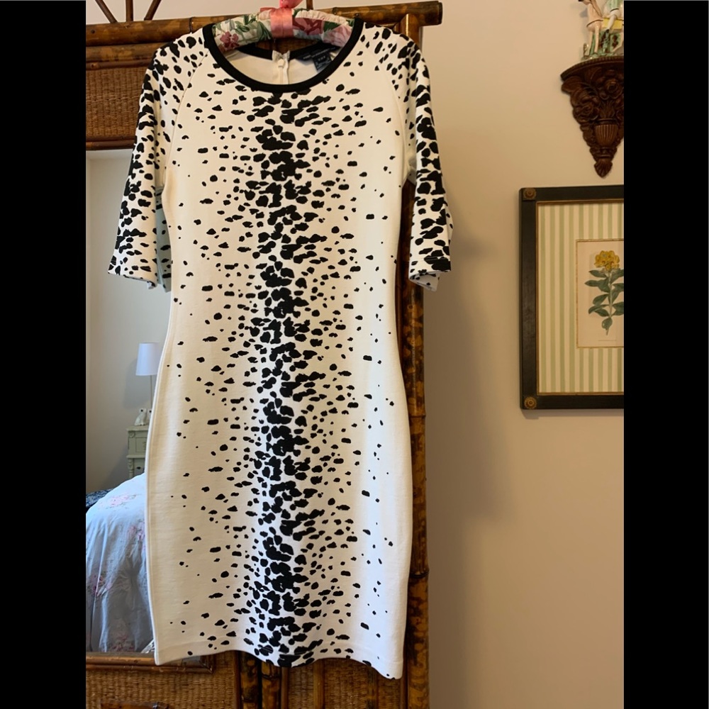 French Connection Black and White Spotted Midi Dress